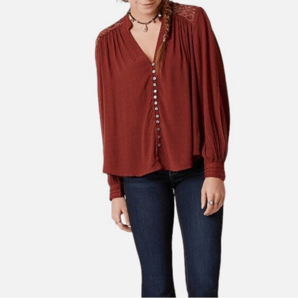 Free People Canyon Rose soft and flowy v-neck button up blouse XS